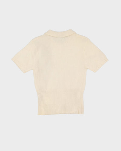 Vintage White Angora Collared Knitted Top - S