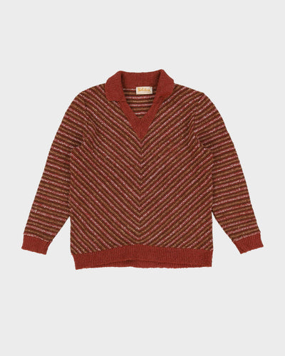 Vintage 1980s Brown Patterned Knitted Top - S