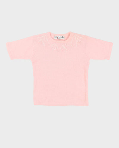 Pink Angora Beaded Knitted Top - S