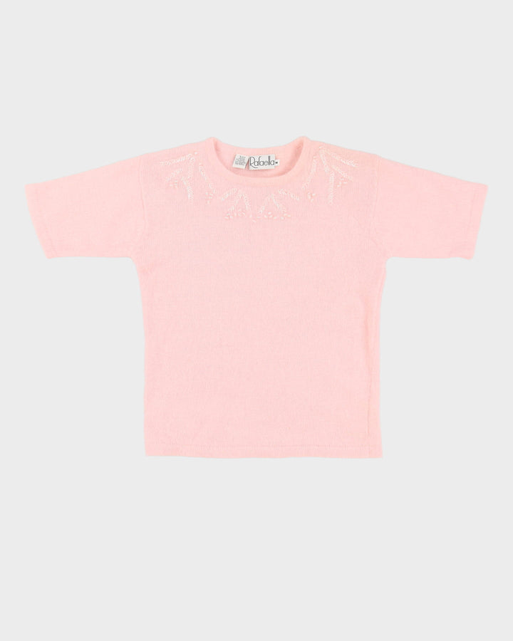 Pink Angora Beaded Knitted Top - S
