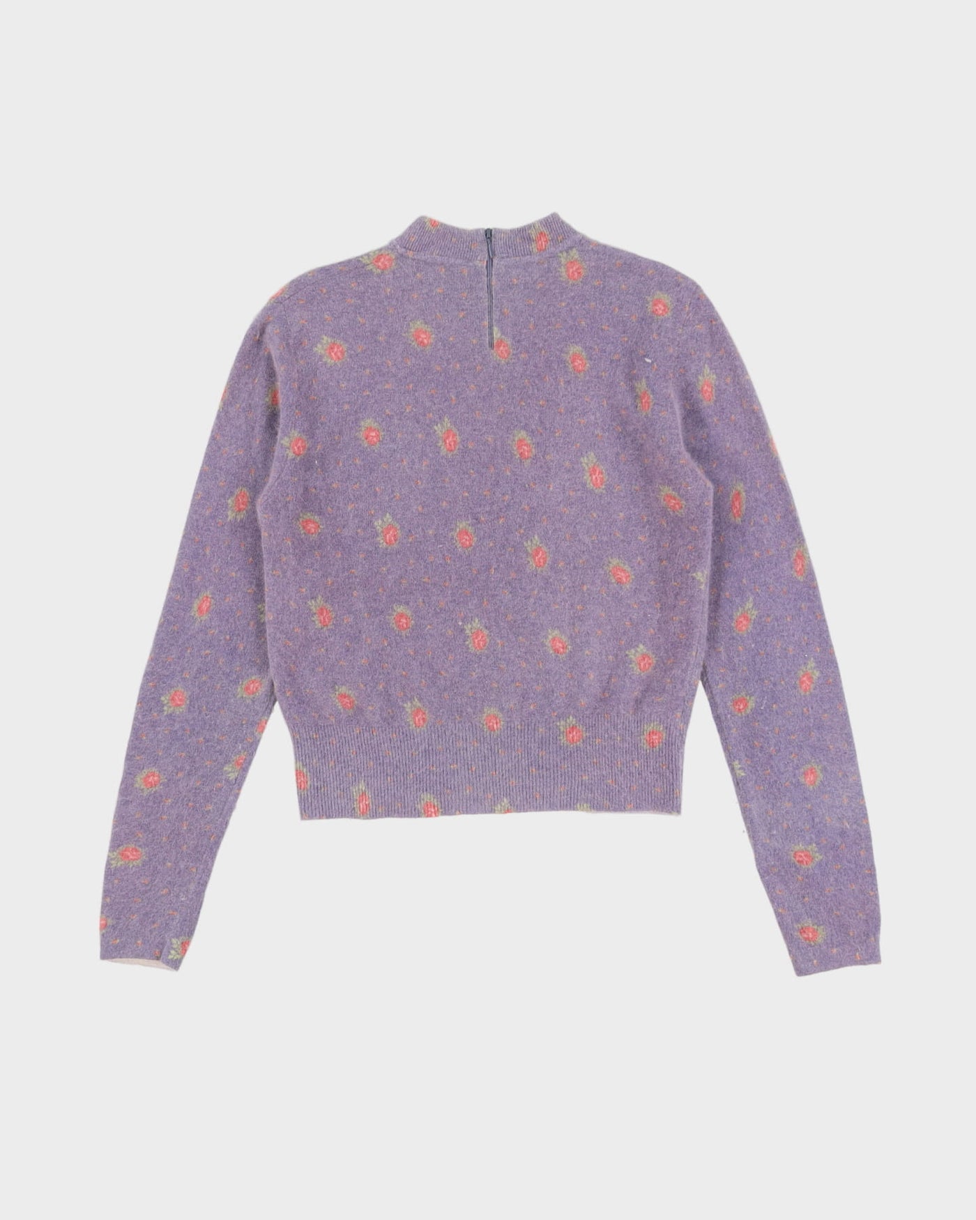 Vintage Lilac With Pink Roses Knitted Jumper - S