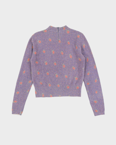 Vintage Lilac With Pink Roses Knitted Jumper - S