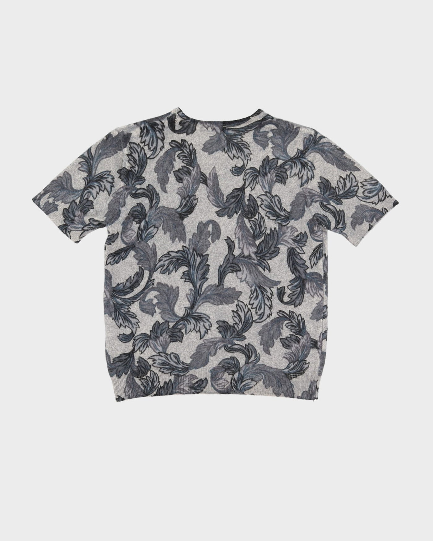 Vintage Grey Leaves Patterned Knitted Top - S