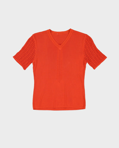 Vintage Orange Short Sleeve Knitted Top - S