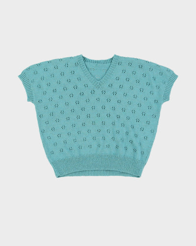 Vintage 1980s Blue Handknitted Top - M/ L