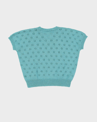 Vintage 1980s Blue Handknitted Top - M/ L