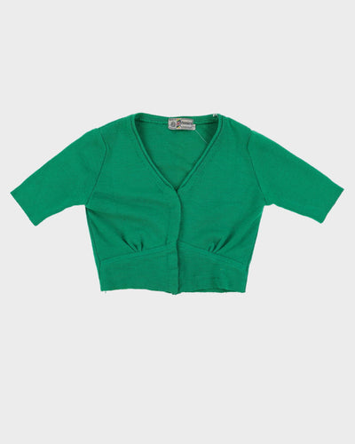 Vintage 1980s Green Cropped Bolero Knitted Cardigan - XS / S