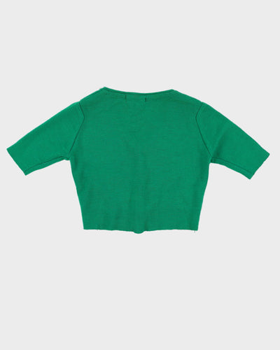 Vintage 1980s Green Cropped Bolero Knitted Cardigan - XS / S