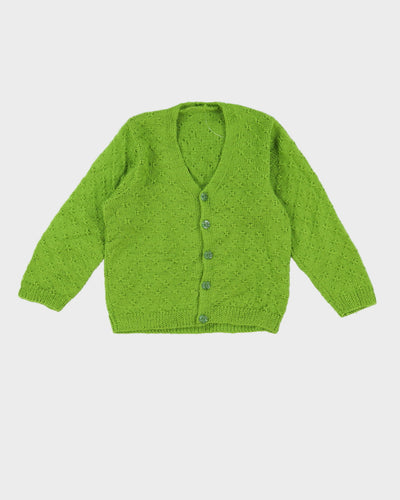 Vintage 1980s Green Hand Knitted Cardigan - XS