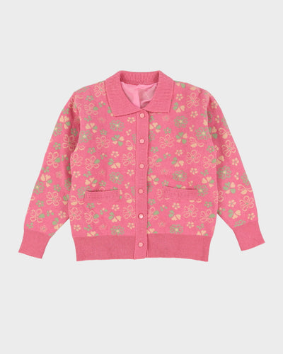 Vintage 1990s Pink Lined Knitted Cardigan - M