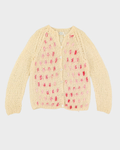 Vintage 1980s Hand Knitted Cream Cardigan - M