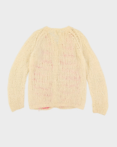 Vintage 1980s Hand Knitted Cream Cardigan - M
