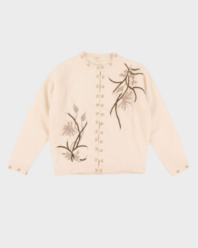 Vintage 1980s Cream Beaded Cardigan - S