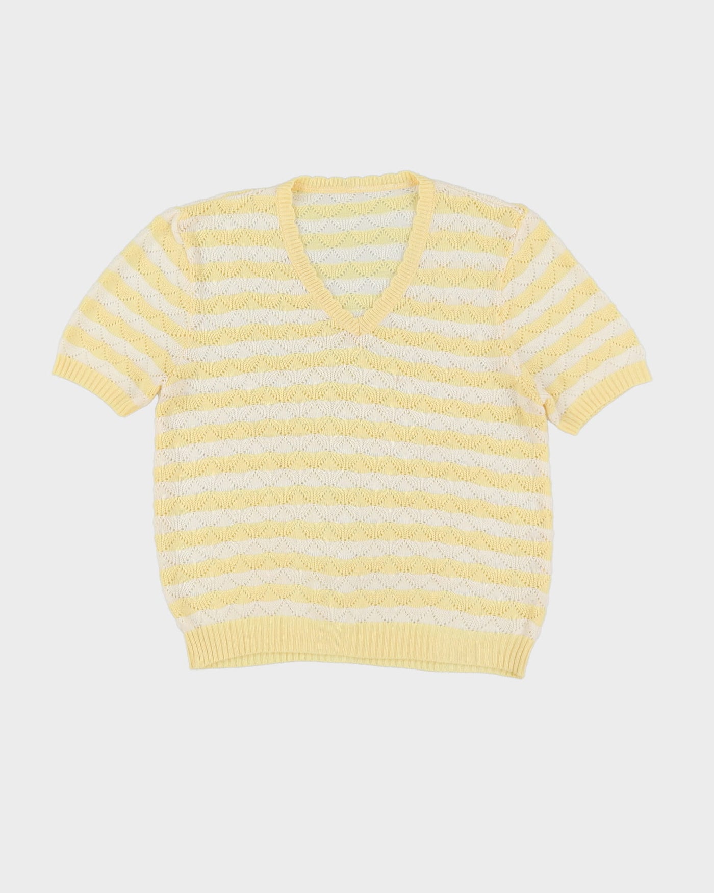 Vintage 1990s Yellow Knitted Short Sleeve Top - M