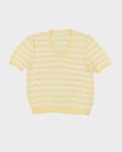 Vintage 1990s Yellow Knitted Short Sleeve Top - M