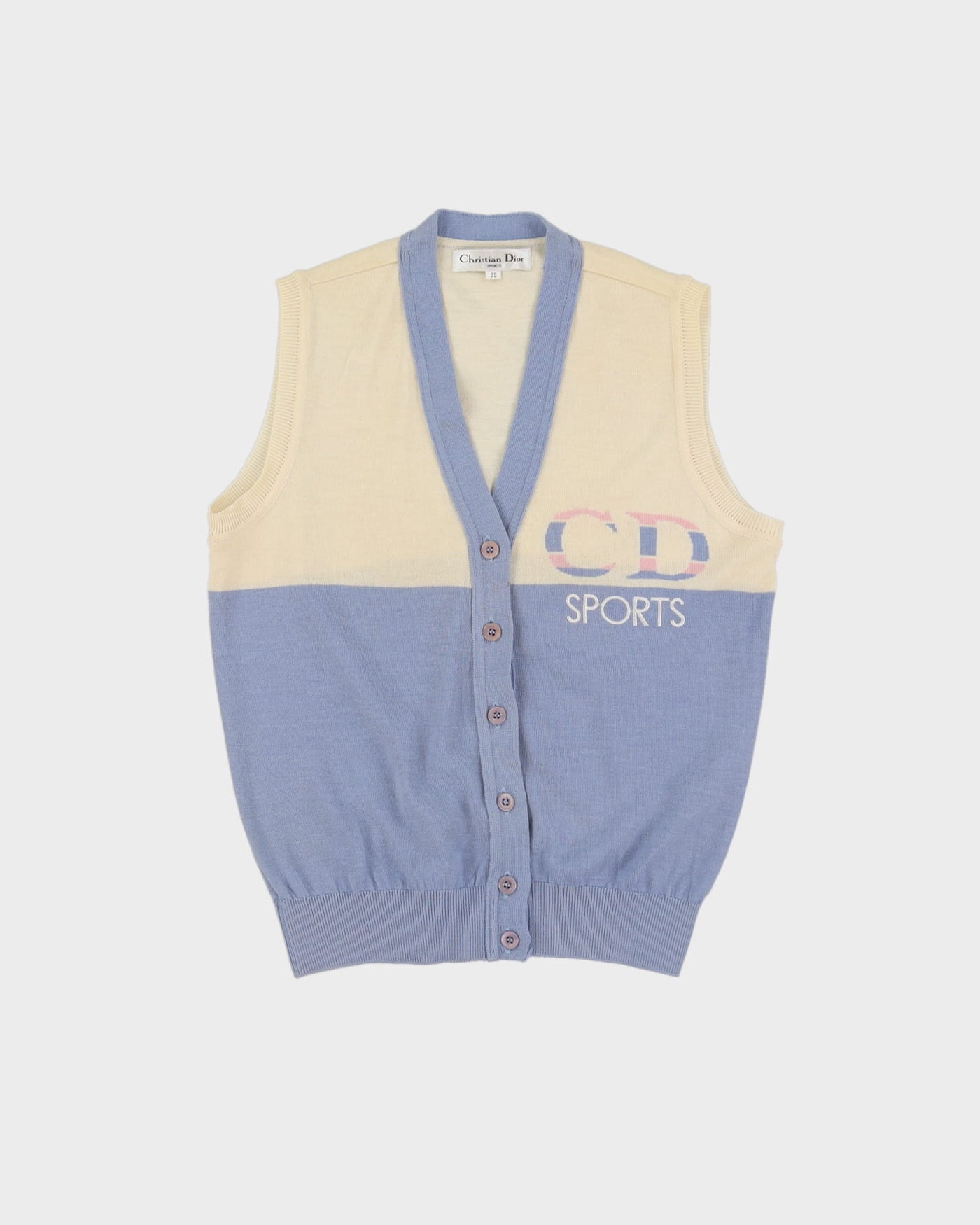 Vintage Christian Dior Sports Blue And Cream Knitted Top - M