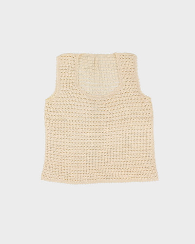 Vintage Cream Hand Crocheted Sleeveless Top - S