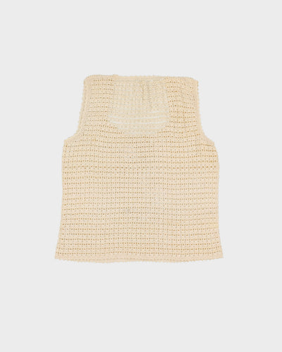 Vintage Cream Hand Crocheted Sleeveless Top - S