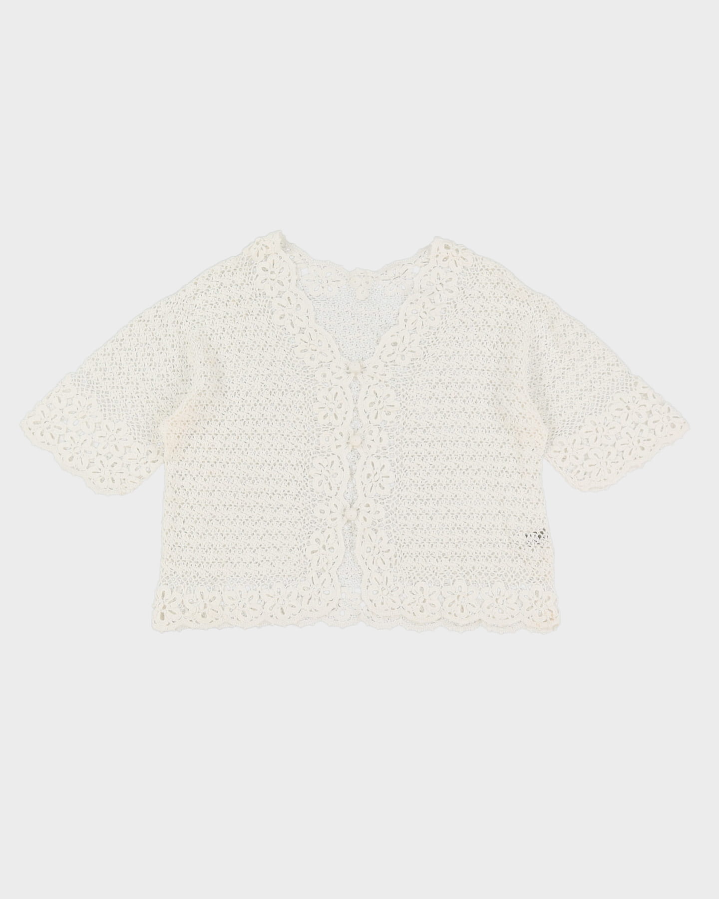White Hand Crocheted Lace Cardigan - S