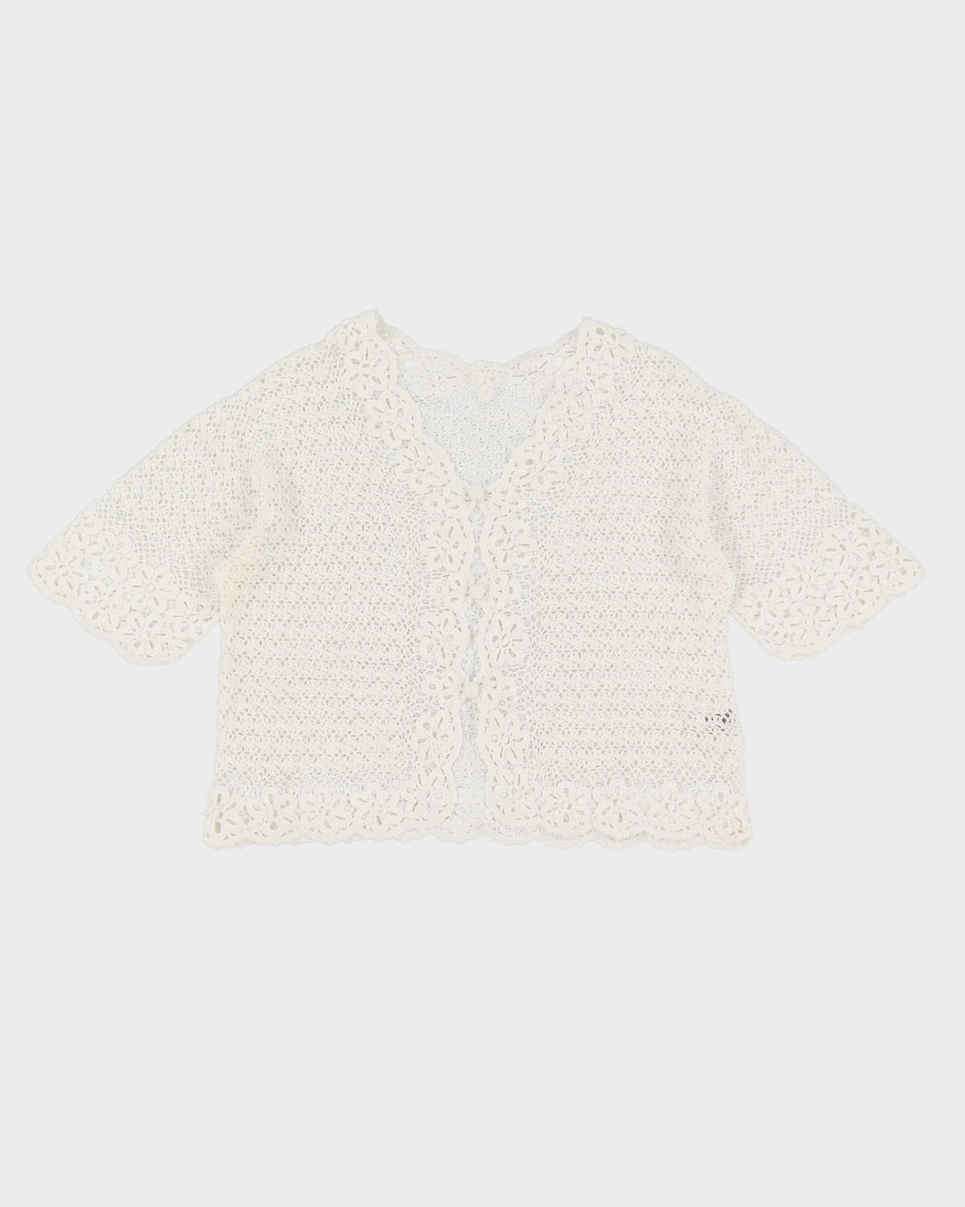 White Hand Crocheted Lace Cardigan - S
