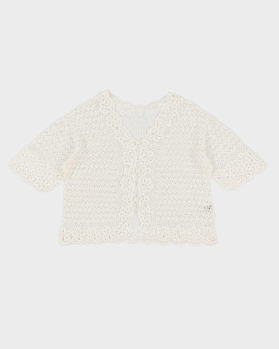 White Hand Crocheted Lace Cardigan - S