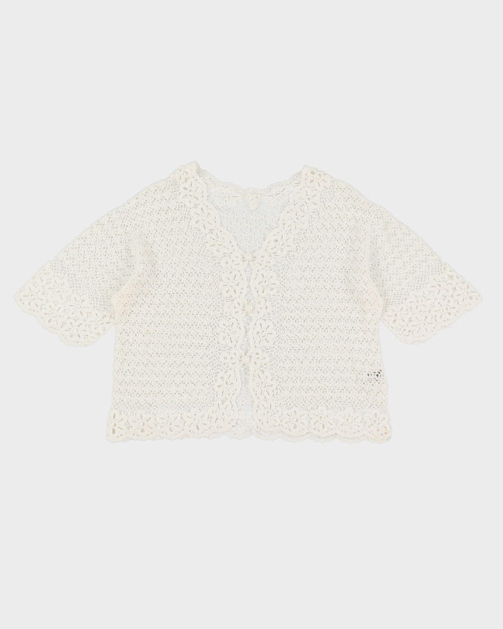 White Hand Crocheted Lace Cardigan - S