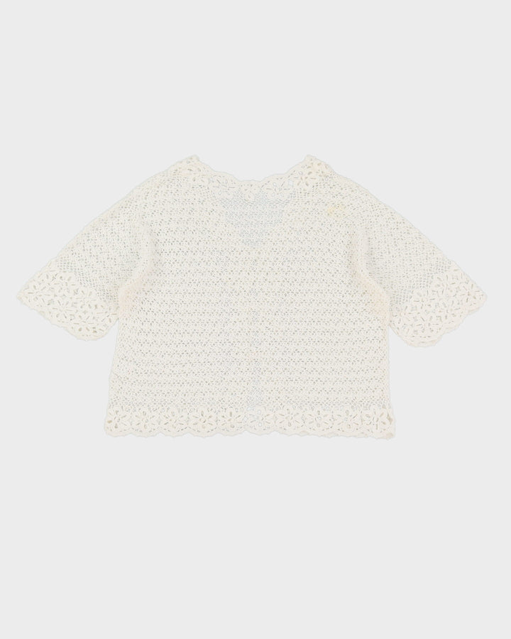 White Hand Crocheted Lace Cardigan - S
