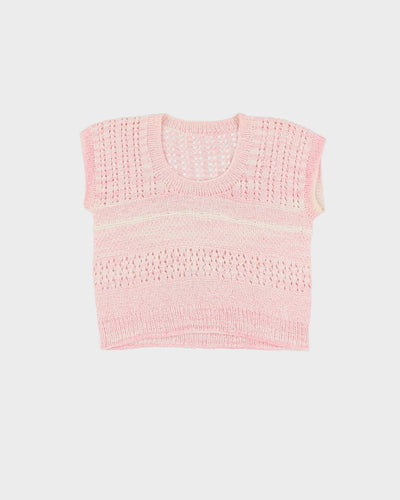 Vintage 1980s Pink Knitted Short Sleeve Top - S / M