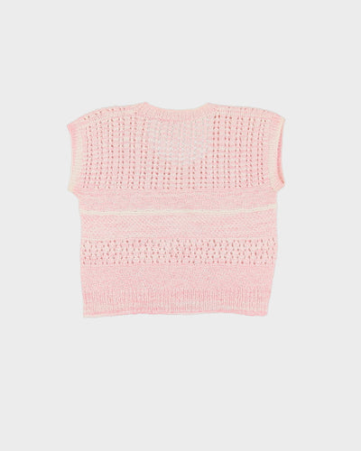 Vintage 1980s Pink Knitted Short Sleeve Top - S / M