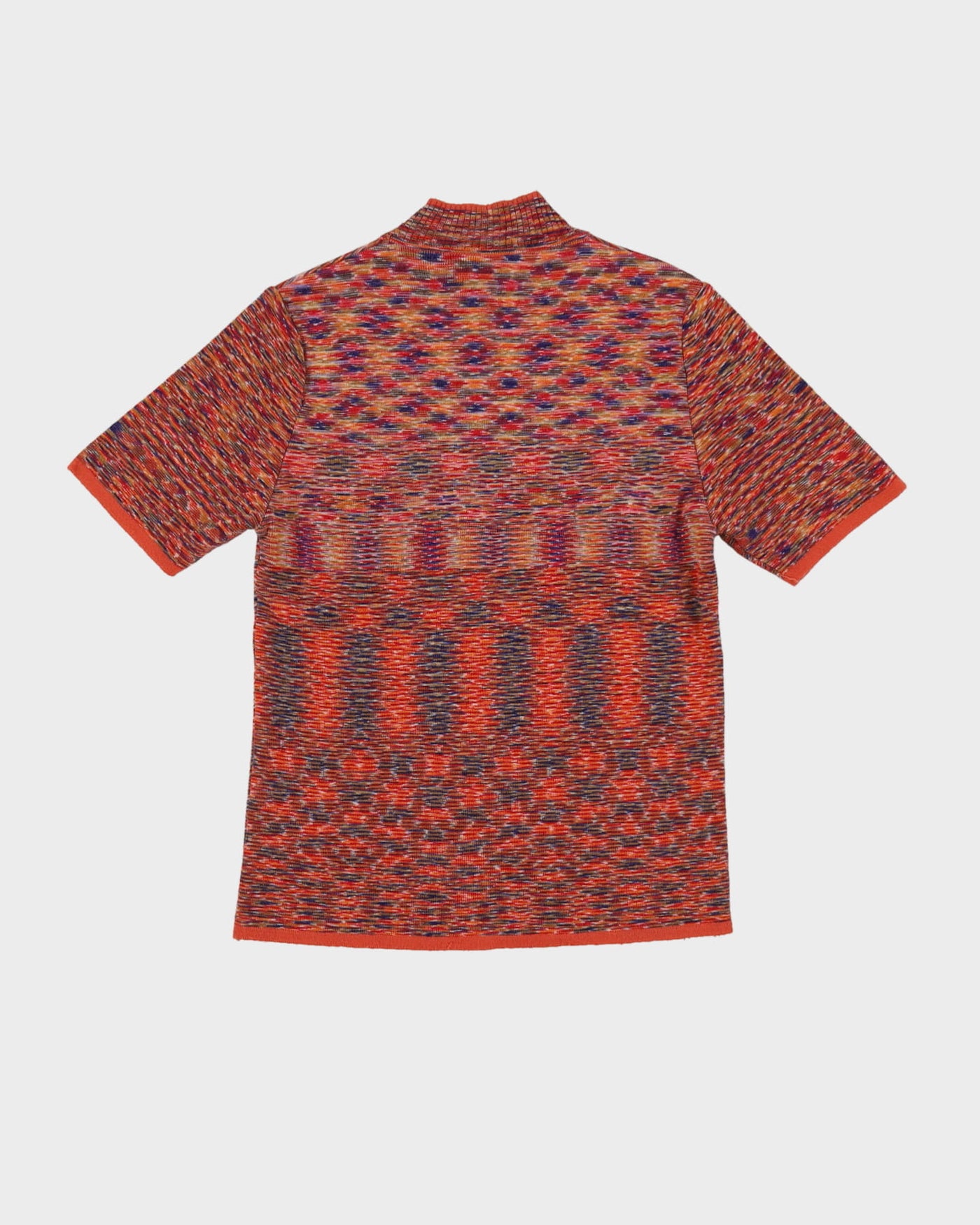 Vintage 1980s Orange Patterned Knitted Short Sleeve Top - XS