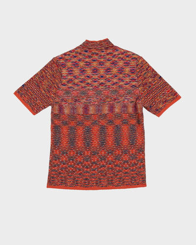 Vintage 1980s Orange Patterned Knitted Short Sleeve Top - XS