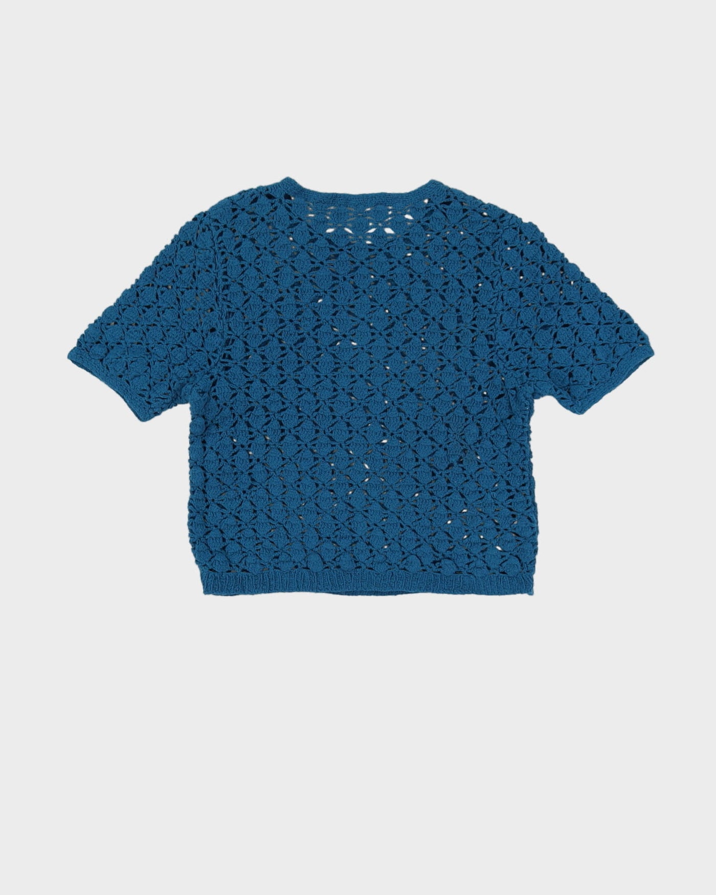 Vintage 1970s Blue Hand Crocheted Short Sleeve Top - XS