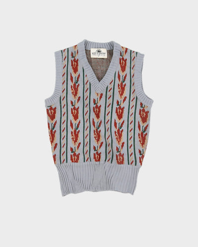Vintage 1970s Pret A Porter Grey Patterned Knitted Tank Top - XS