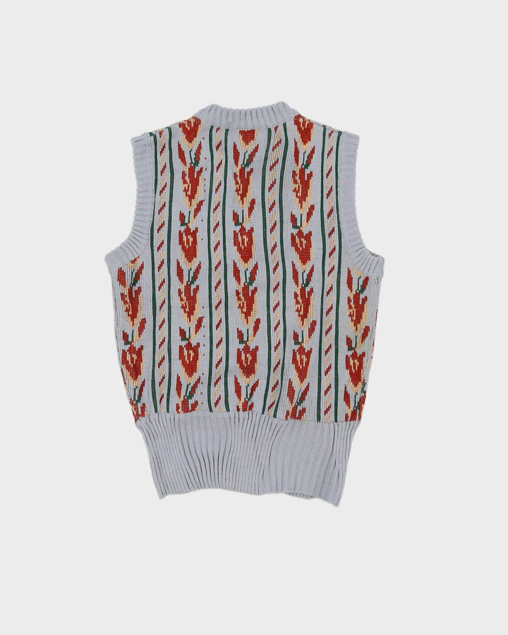 Vintage 1970s Pret A Porter Grey Patterned Knitted Tank Top - XS