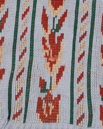 Vintage 1970s Pret A Porter Grey Patterned Knitted Tank Top - XS