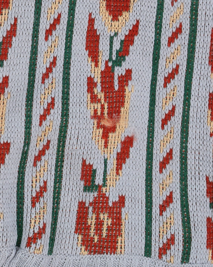 Vintage 1970s Pret A Porter Grey Patterned Knitted Tank Top - XS