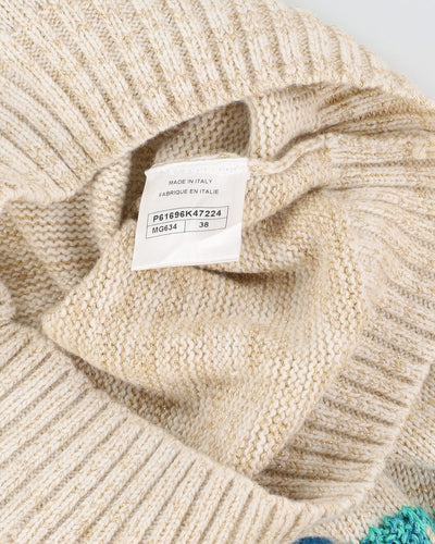 Chanel Cream Cashmere Designer Spell Out Pullover Knit - S / M
