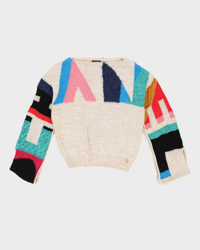 Chanel Cream Cashmere Designer Spell Out Pullover Knit - S / M