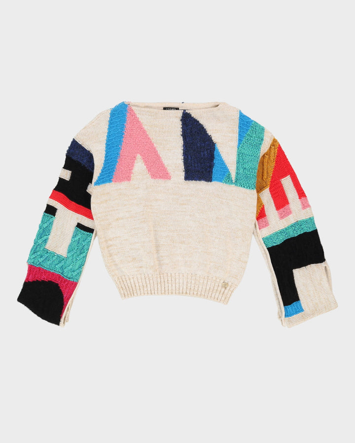 Chanel Cream Cashmere Designer Spell Out Pullover Knit - S / M