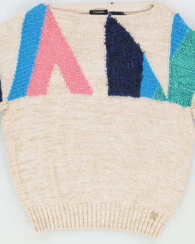 Chanel Cream Cashmere Designer Spell Out Pullover Knit - S / M