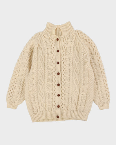 Cream Aran Wool Handknitted Cardigan - L