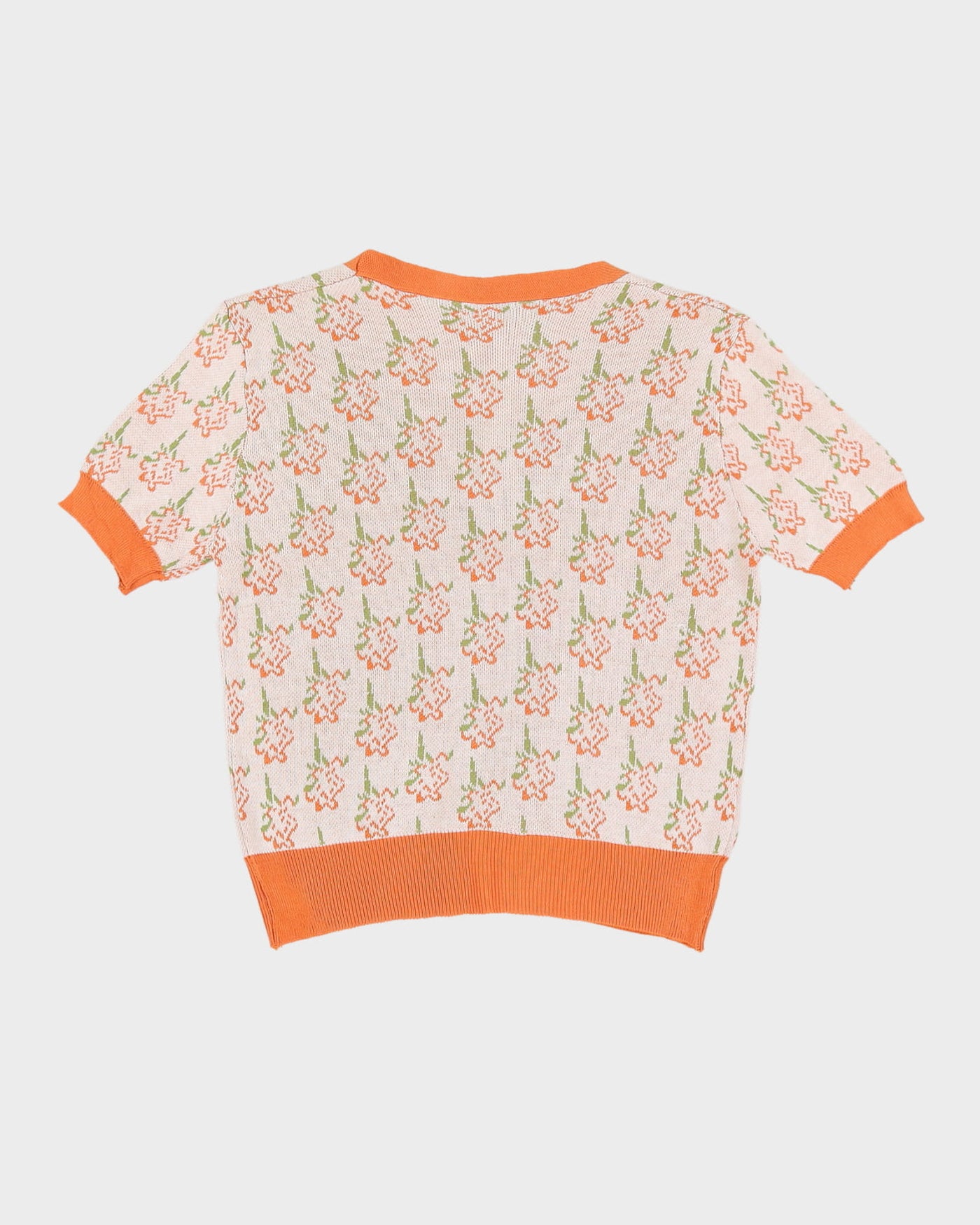 Orange And Cream Floral Short Sleeve Cardigan - XS