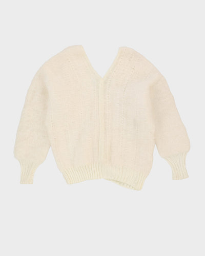 White Knitted Batwing Sleeve Jumper - S