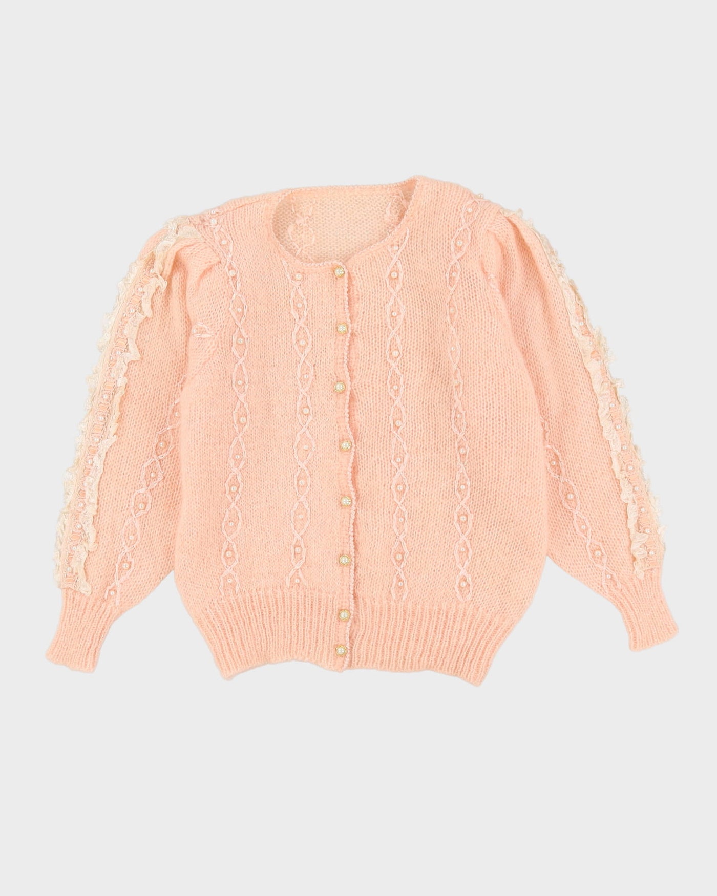 Pink Mohair Beaded Cardigan - S