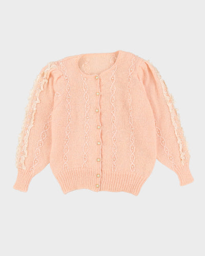 Pink Mohair Beaded Cardigan - S