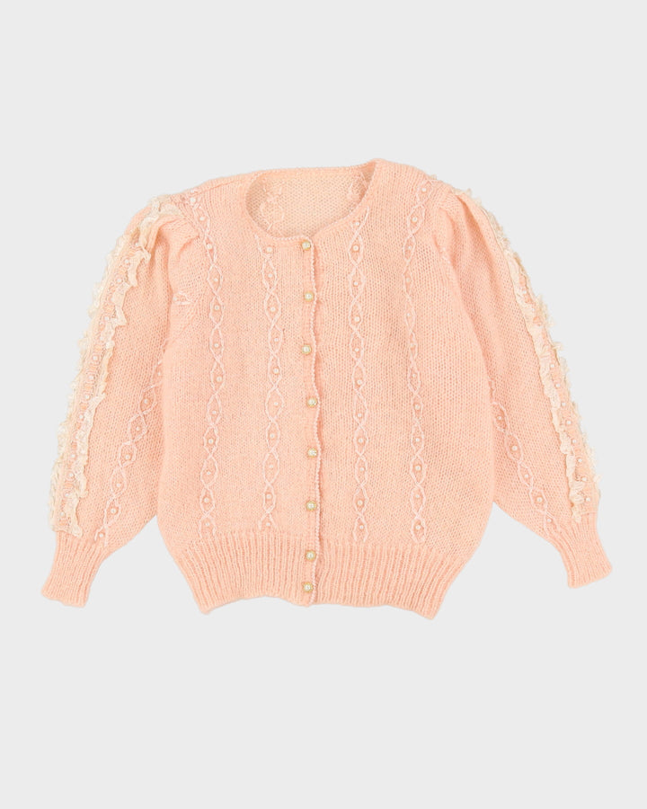 Pink Mohair Beaded Cardigan - S