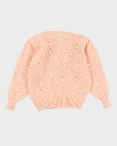 Pink Mohair Beaded Cardigan - S
