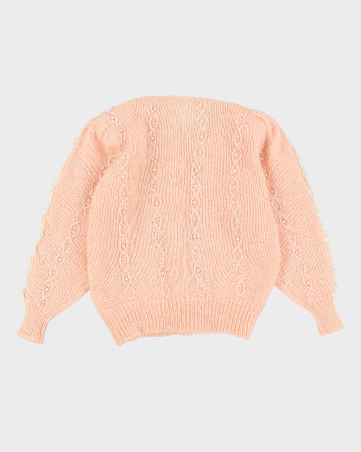 Pink Mohair Beaded Cardigan - S