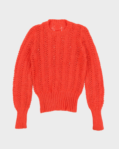 Vintage 1990s  Orange Lace Knitted Jumper - XS