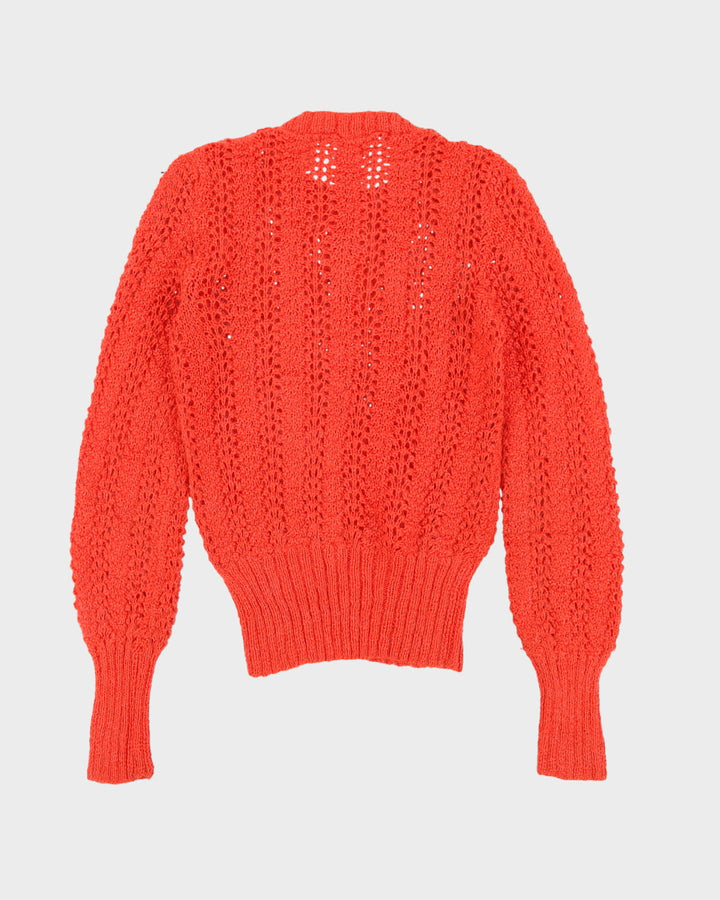 Vintage 1990s  Orange Lace Knitted Jumper - XS